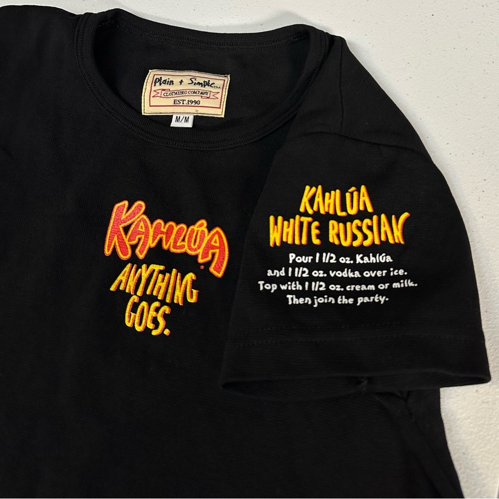 Y2K KAHLUA women's black graphic white russian mix baby tee, M.
